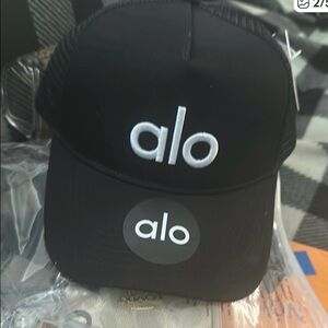 ALO Yoga Black Cap with White Logo